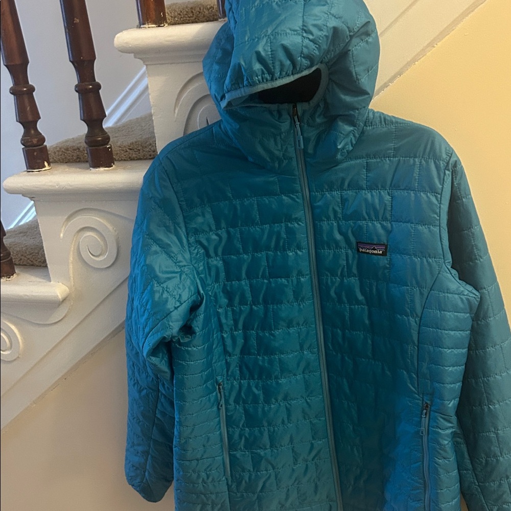 Women’s Patagonia Nano Puff Hoody coat jacket size XL Mako Blue like new!